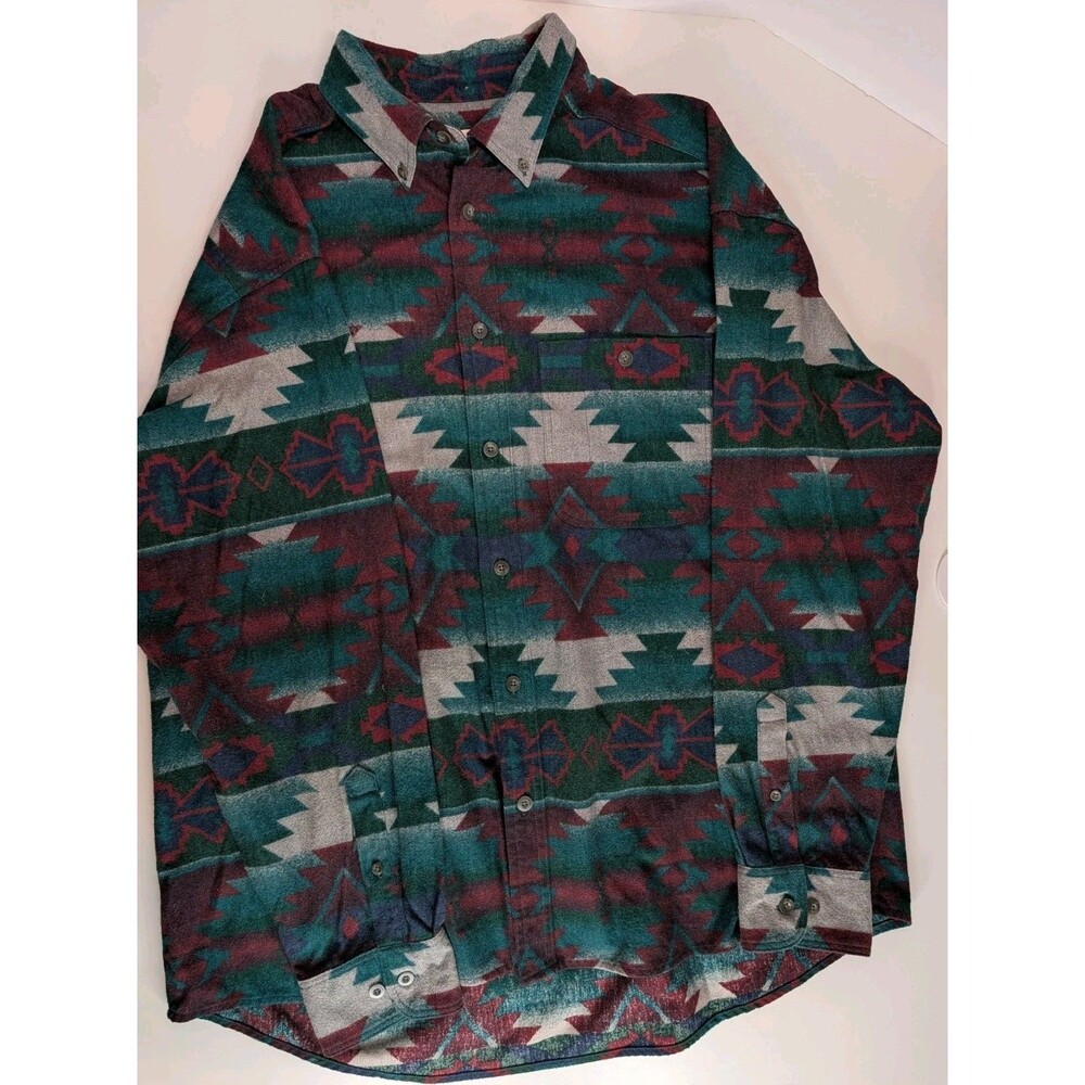Vintage Cabelas Mens XL Chamois Flannel Shirt Aztec Southwest Print 90s Peru